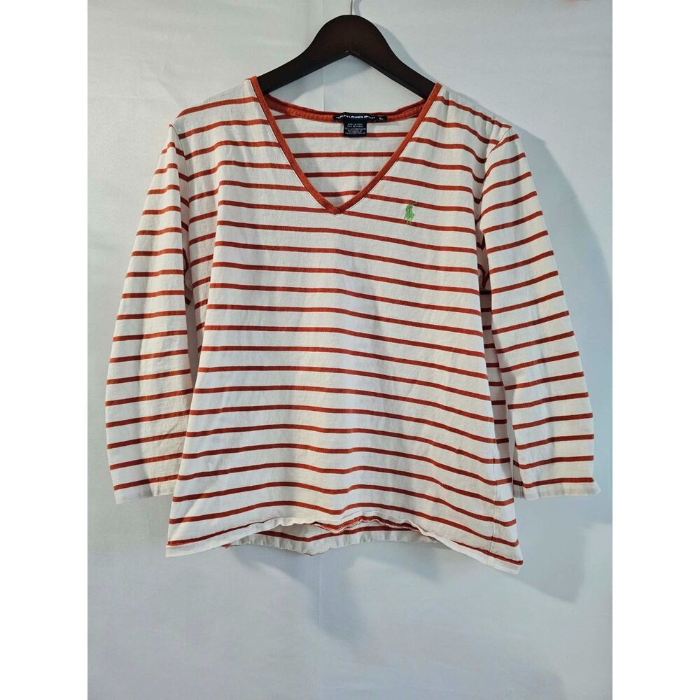 Preppy Ralph Lauren Sport Striped V-Neck Long Sleeve Top XL